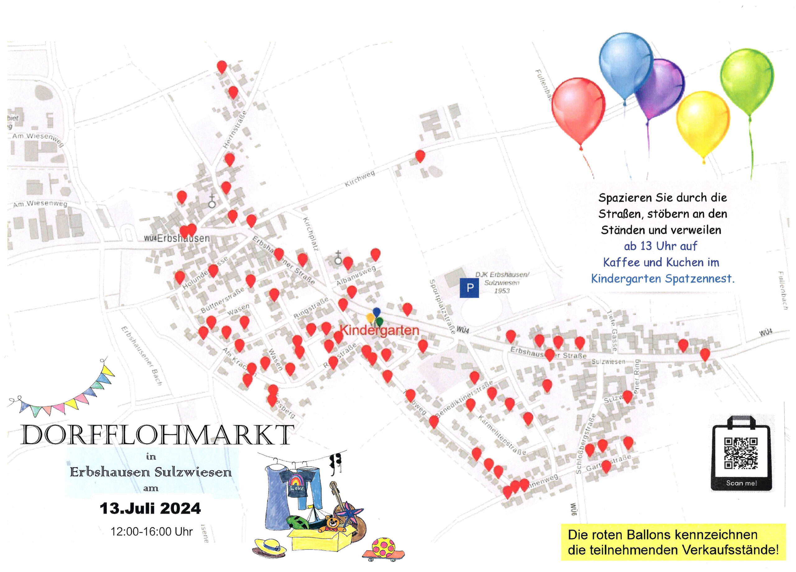 Dorfplan für den Mitmach Flohmarkt in Erbshausen-Sulzwiesen